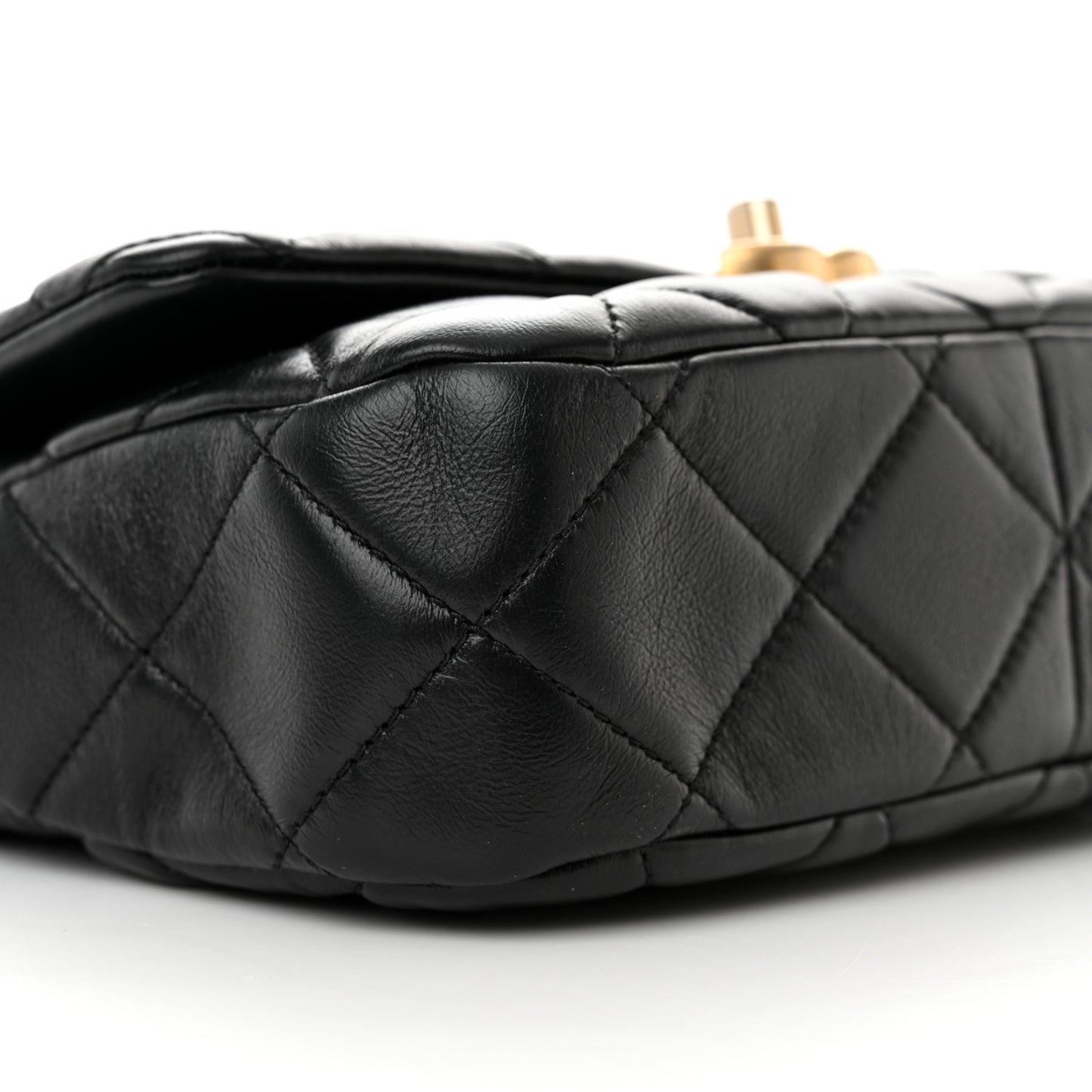 Lambskin Quilted Small Lacquered Chain Flap Black
