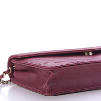 Chanel Goatskin Chevron Quilted Statement Wallet On Chain WOC Dark Pink 6 of 10