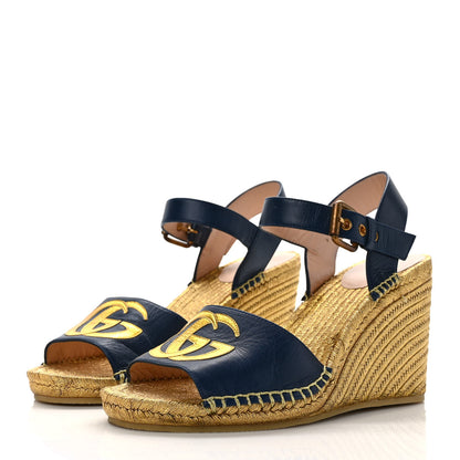 Gucci Calfskin Espadrille Platform 95 Wedge Sandals 38 Blu Agata Oro Vecchi 3 of 9