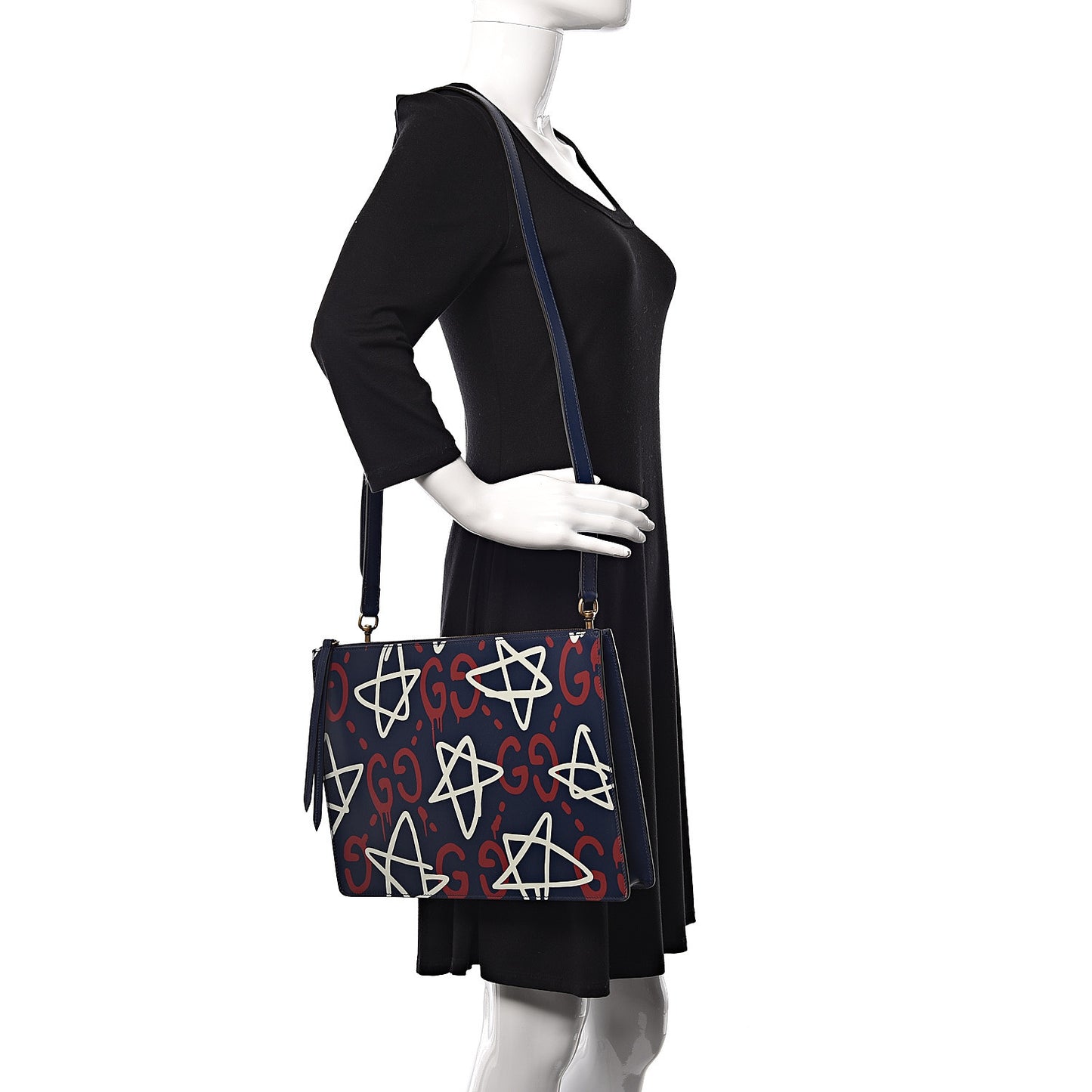 Calfskin GucciGhost Print GG Messenger Bag Blue Agata Hibiscus Red