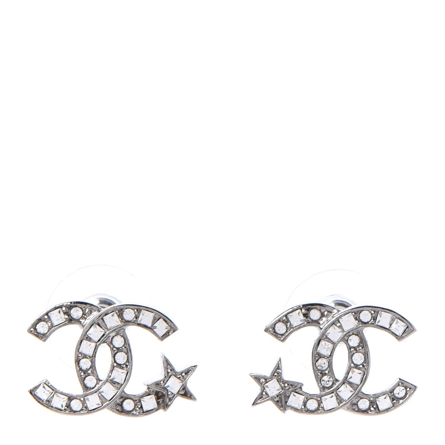 Chanel Crystal CC Starfall Earrings Silver 1 of 5