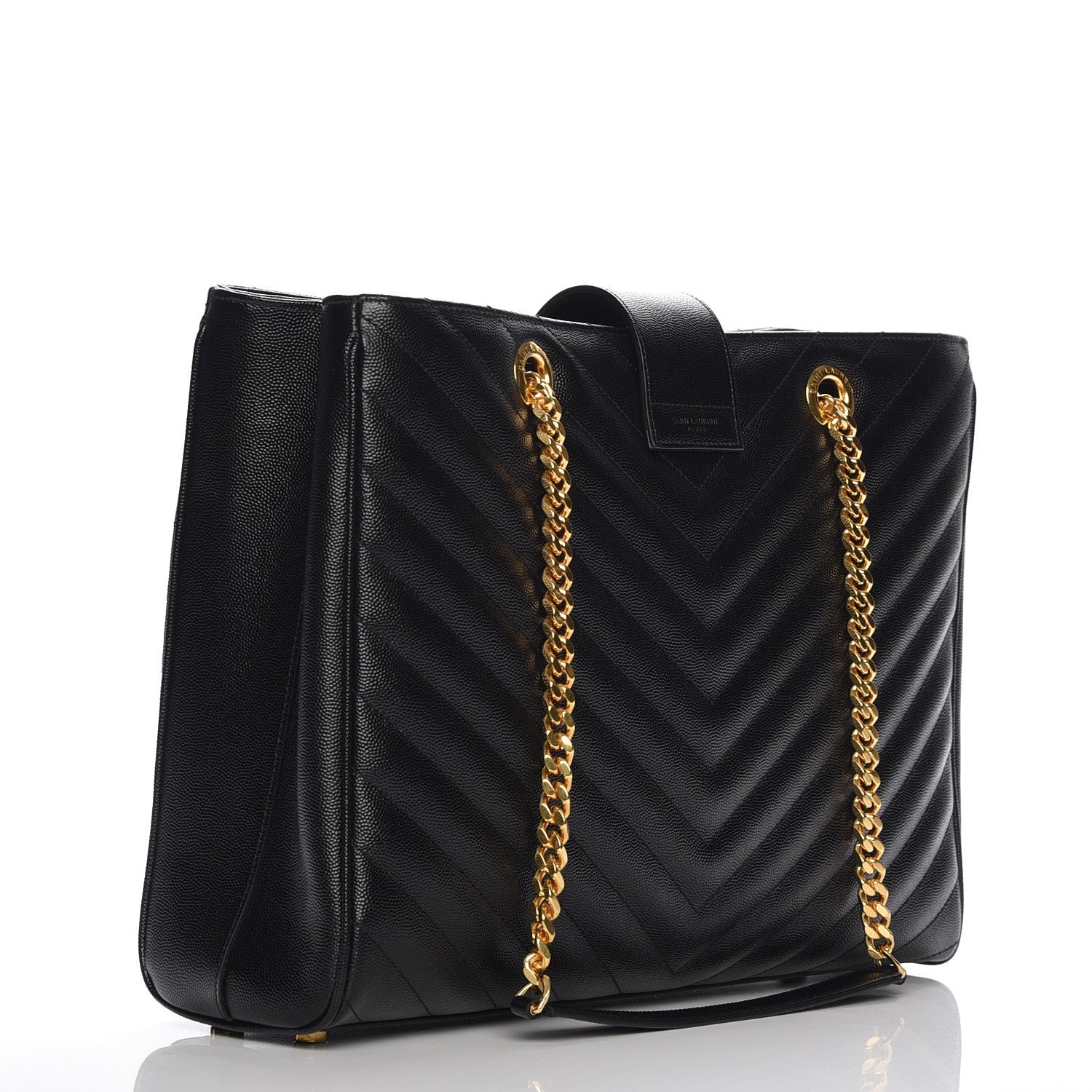 Saint Laurent Grain De Poudre Matelasse Chevron Monogram Shopping Bag Black 3 of 8