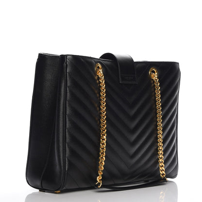 Saint Laurent Grain De Poudre Matelasse Chevron Monogram Shopping Bag Black 3 of 8