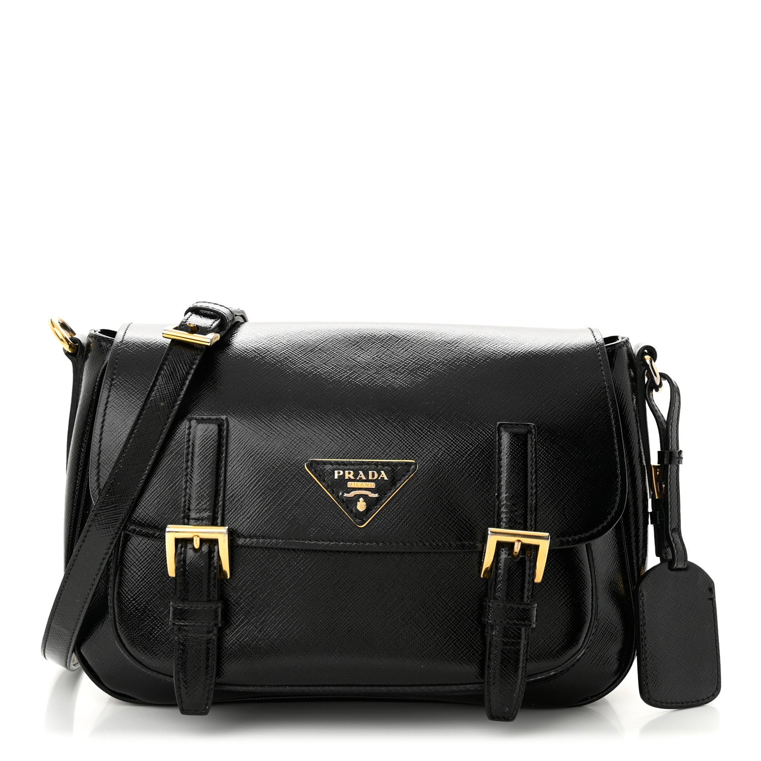 Prada Saffiano Vernice Messenger Bag Black 1 of 17