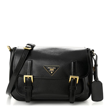 Prada Saffiano Vernice Messenger Bag Black 1 of 17