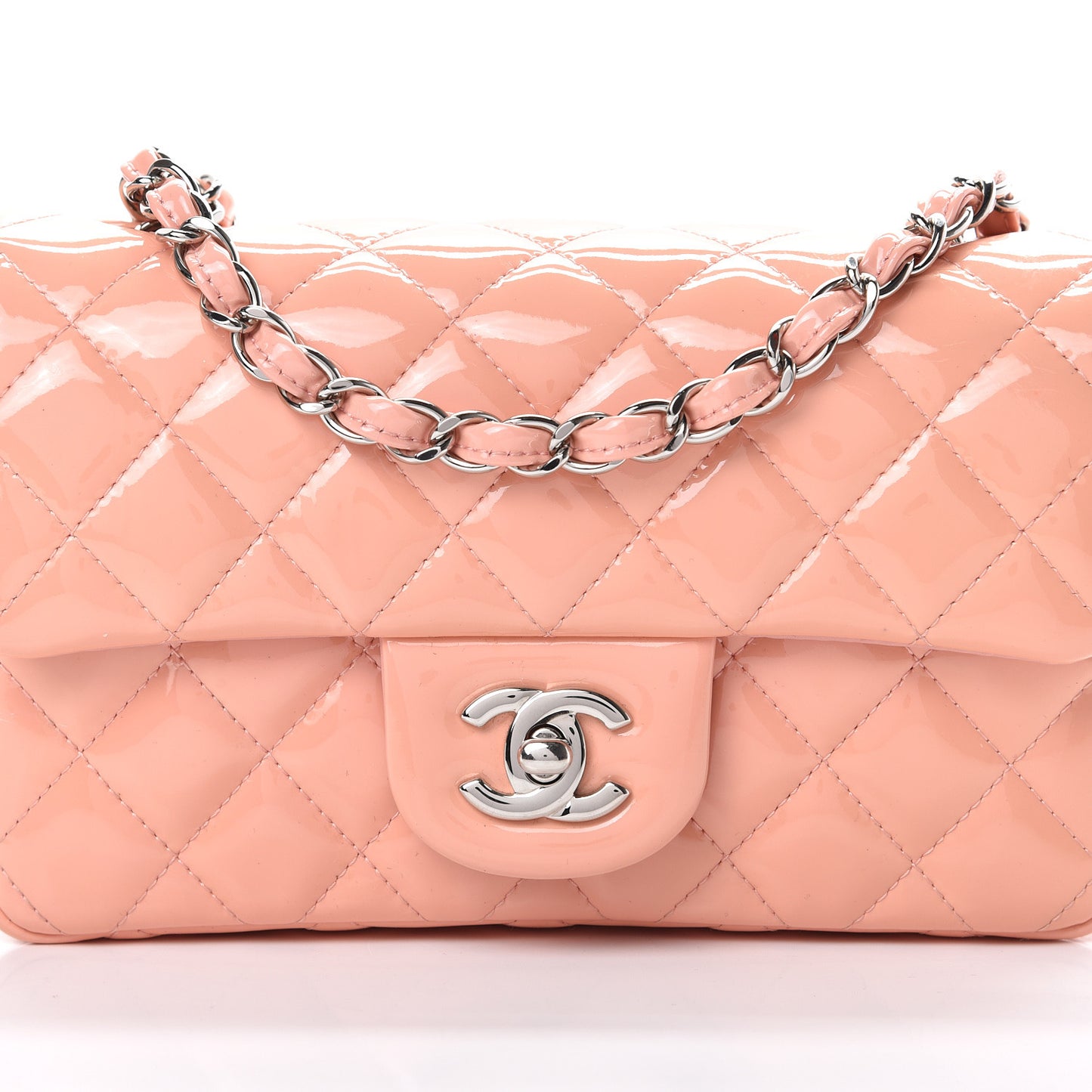 Patent Calfskin Quilted Mini Rectangular Flap Light Pink