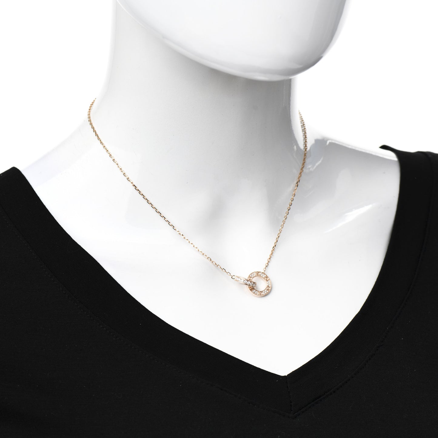 18K Pink Gold Diamond Interlocking LOVE Paved Necklace