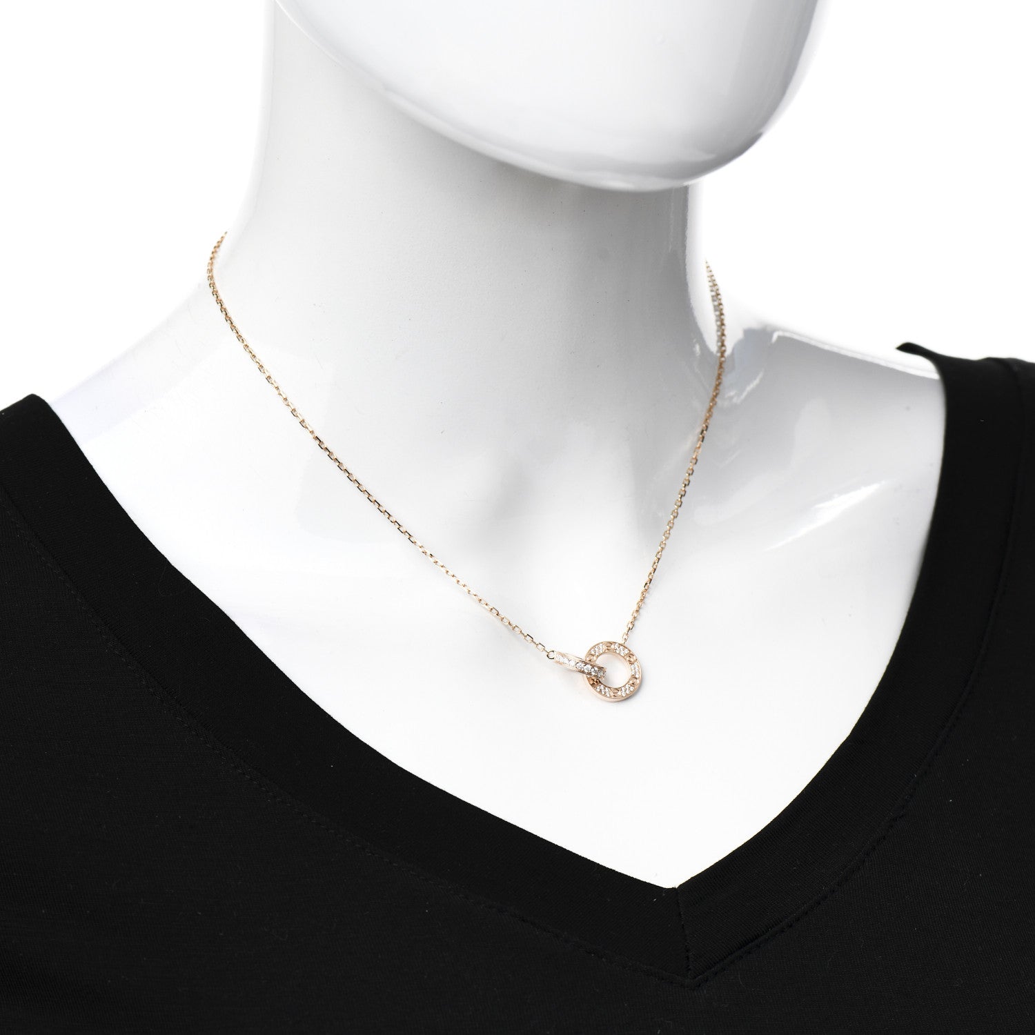Cartier 18K Pink Gold Diamond Interlocking LOVE Paved Necklace 2 of 6