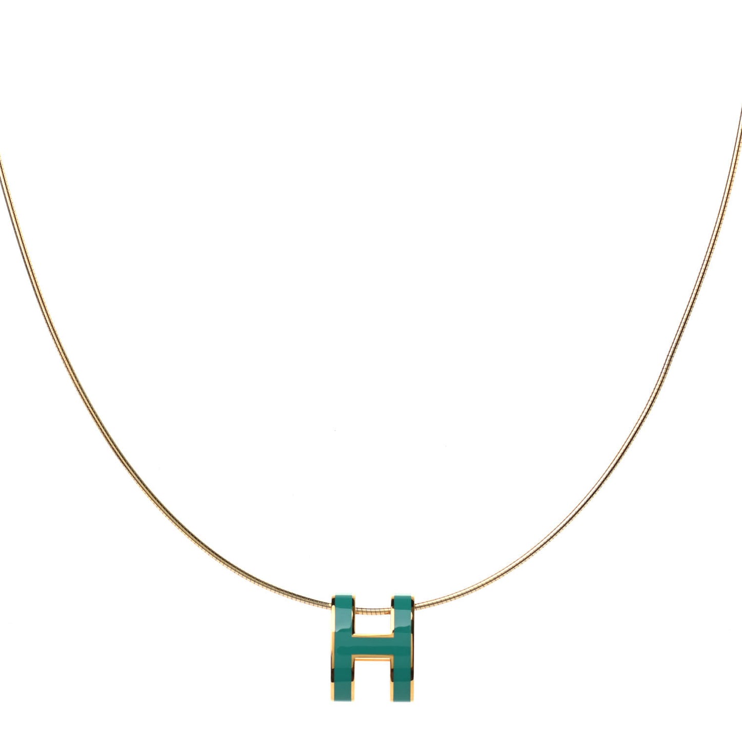 Lacquered Gold Pop H Pendant Necklace Vert Malachite