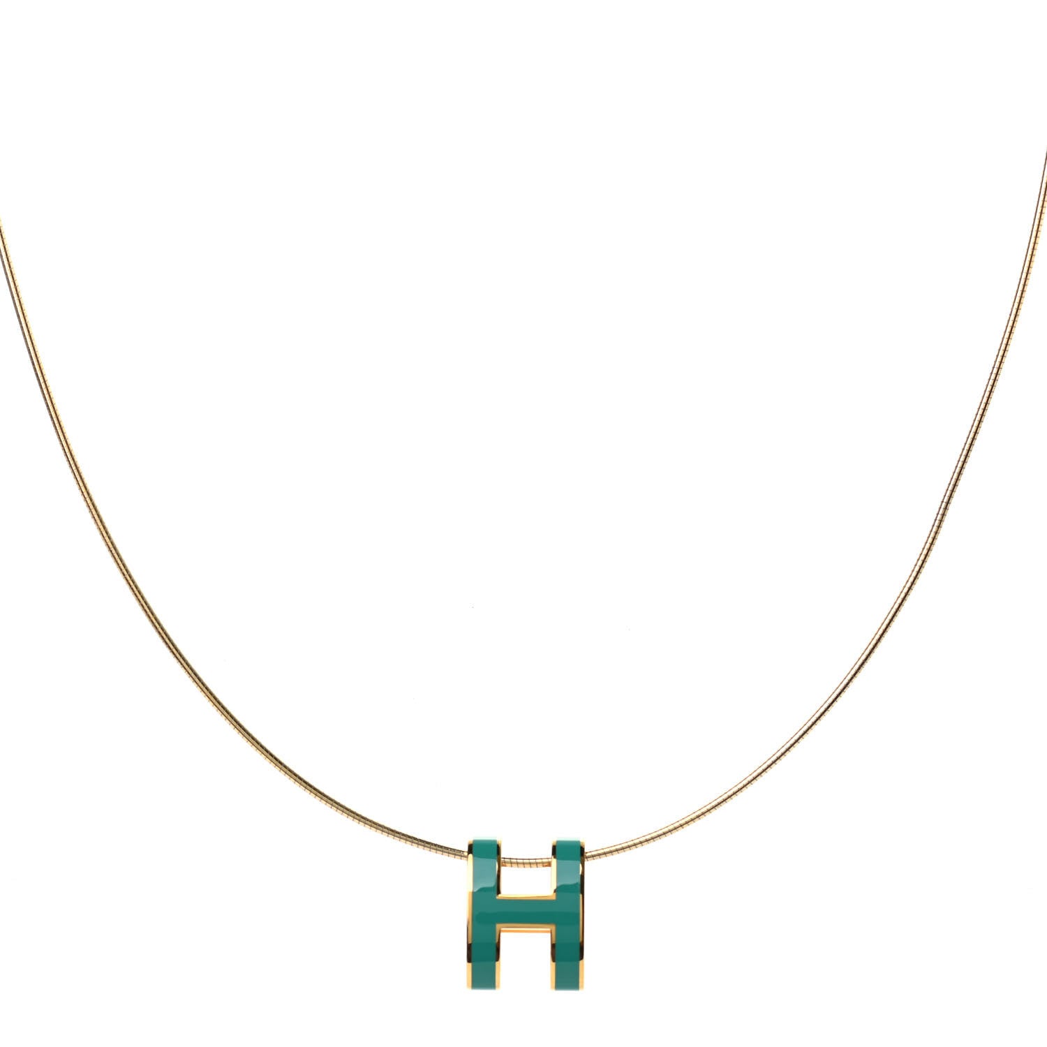Hermes Lacquered Gold Pop H Pendant Necklace Vert Malachite 1 of 5