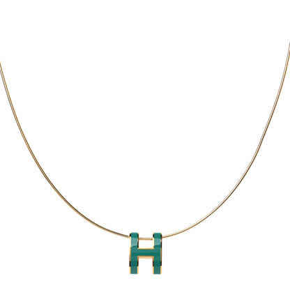 Hermes Lacquered Gold Pop H Pendant Necklace Vert Malachite 1 of 5