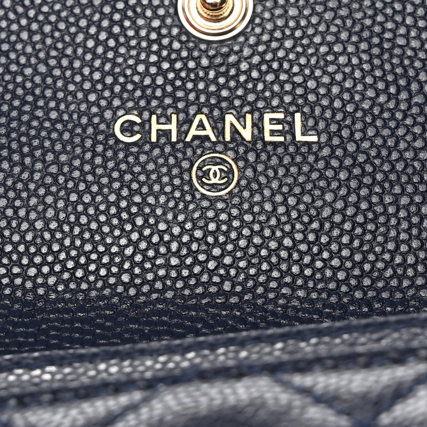 Caviar Quilted Crystal CC Flap Card Holder Navy Blue
