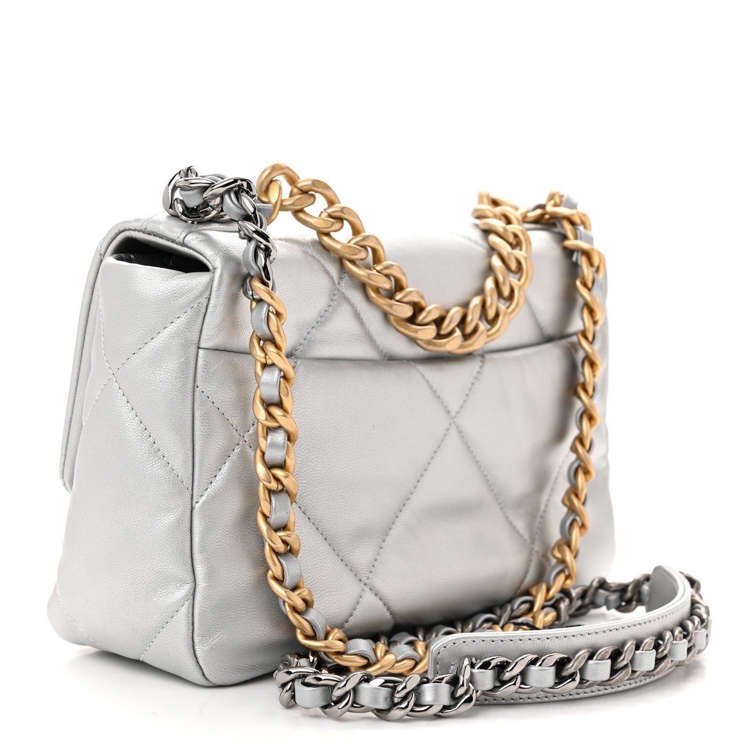 Chanel Metallic Goatskin Quilted Medium Chanel 19 Flap Silver 3 of 11
