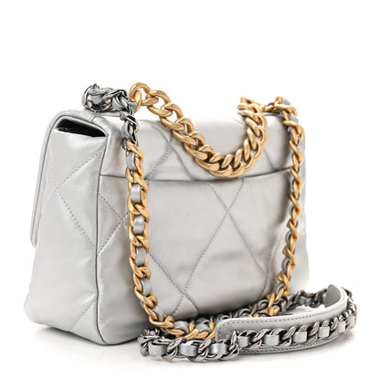 Chanel Metallic Goatskin Quilted Medium Chanel 19 Flap Silver 3 of 11
