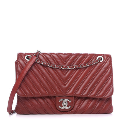Chanel Lambskin Chevron Double Stitch Jumbo Single Flap Red 1 of 10