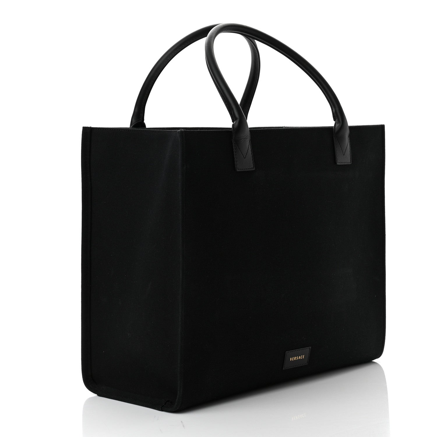 Versace Canvas Suppler Calfskin Cabas GV Signature Tote Black 3 of 10