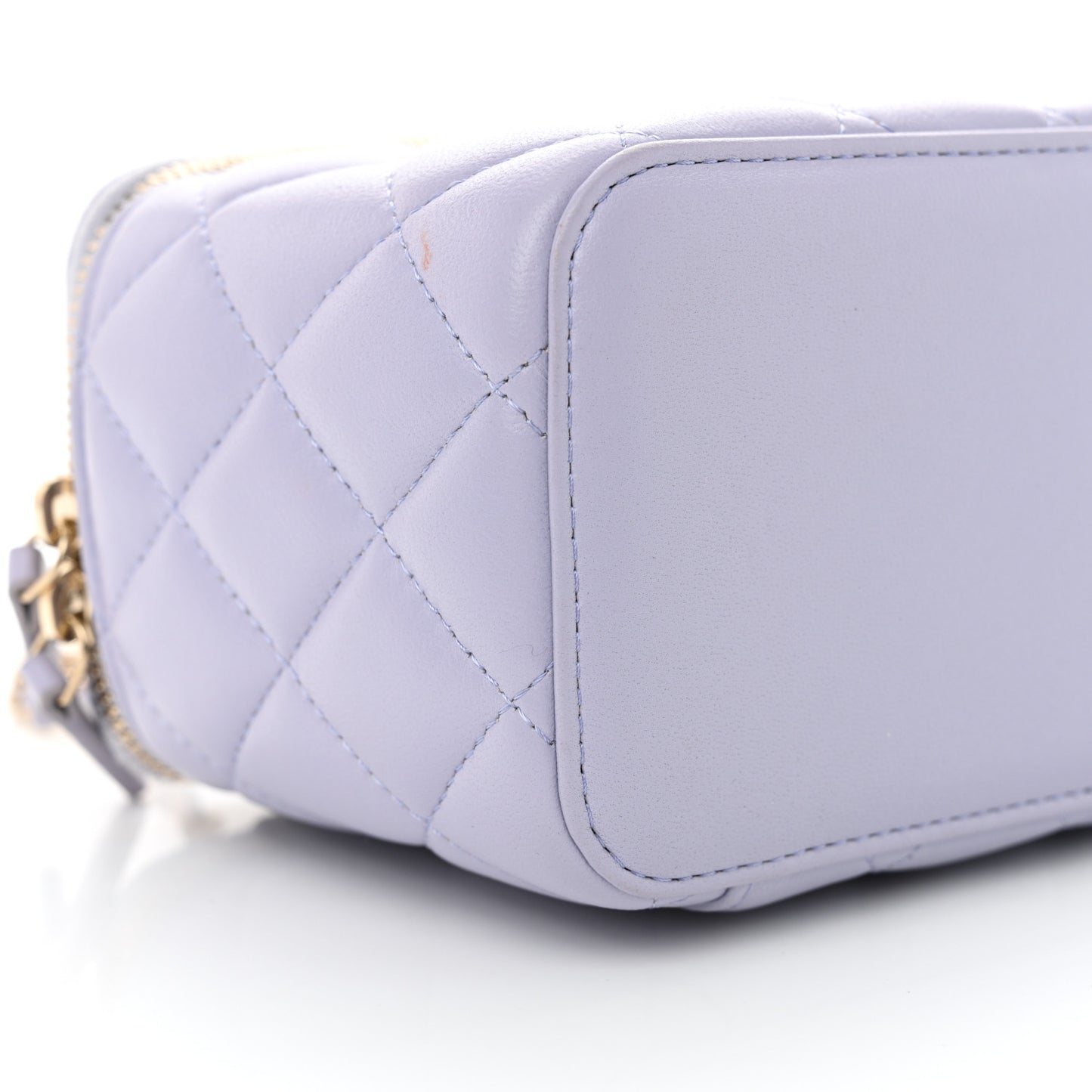 Lambskin Quilted Small Top Handle Vanity Case With Chain Light Purple