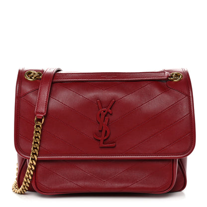 Saint Laurent Lambskin Matelasse Monogram Medium Niki Chain Satchel Opyum Red 1 of 11