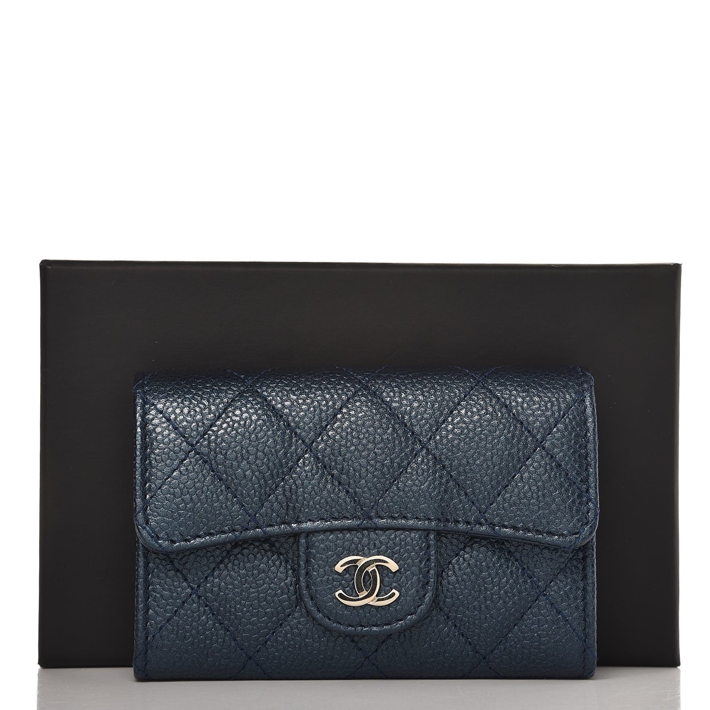 Caviar Quilted Card Holder Wallet Blue