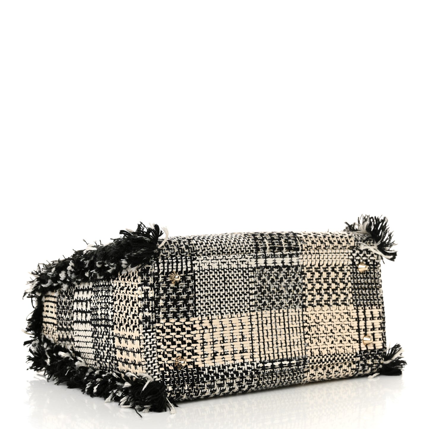 Tweed Fringe Medium Lady Dior White Black