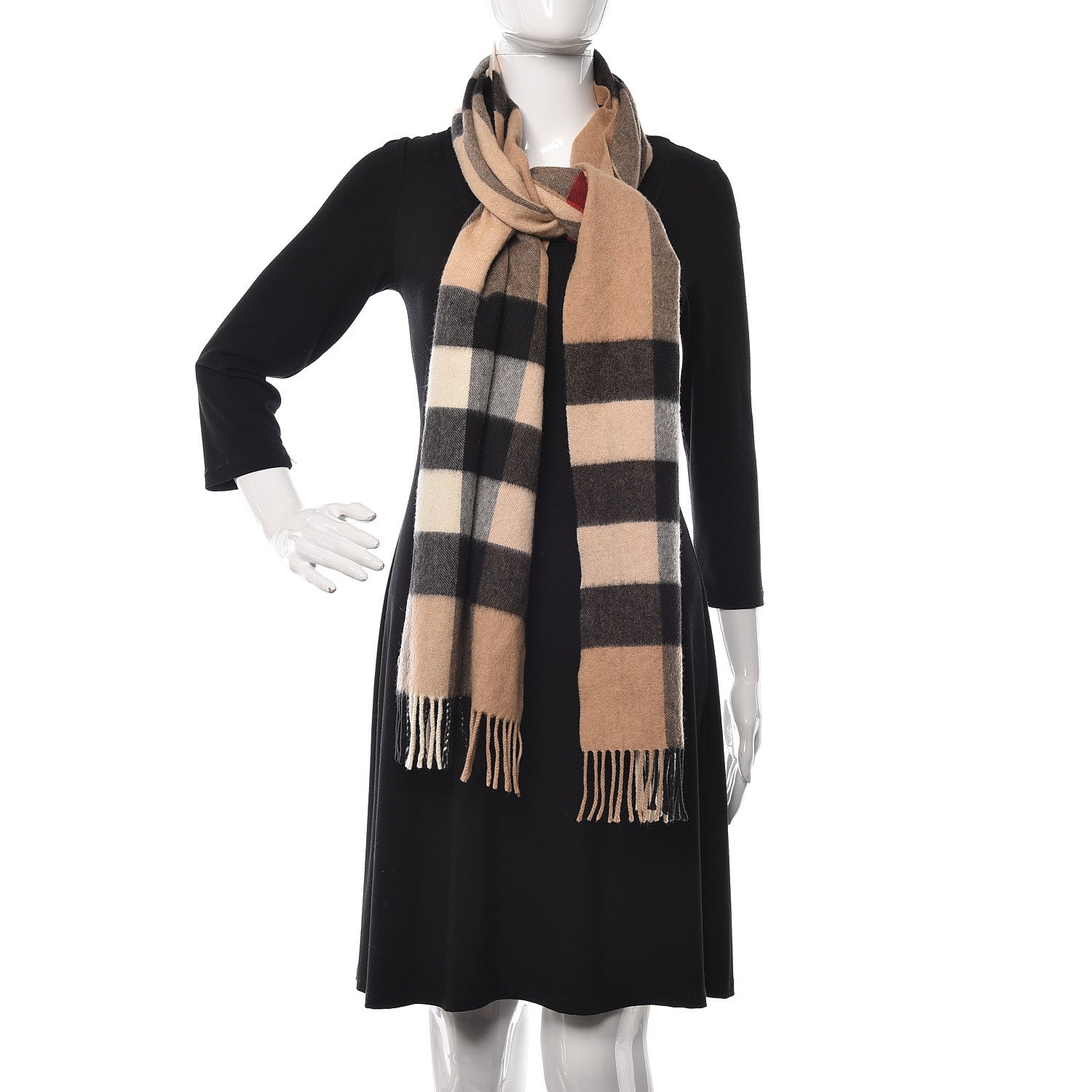 Burberry Cashmere Mega Check Fringe Scarf Camel 2 of 7