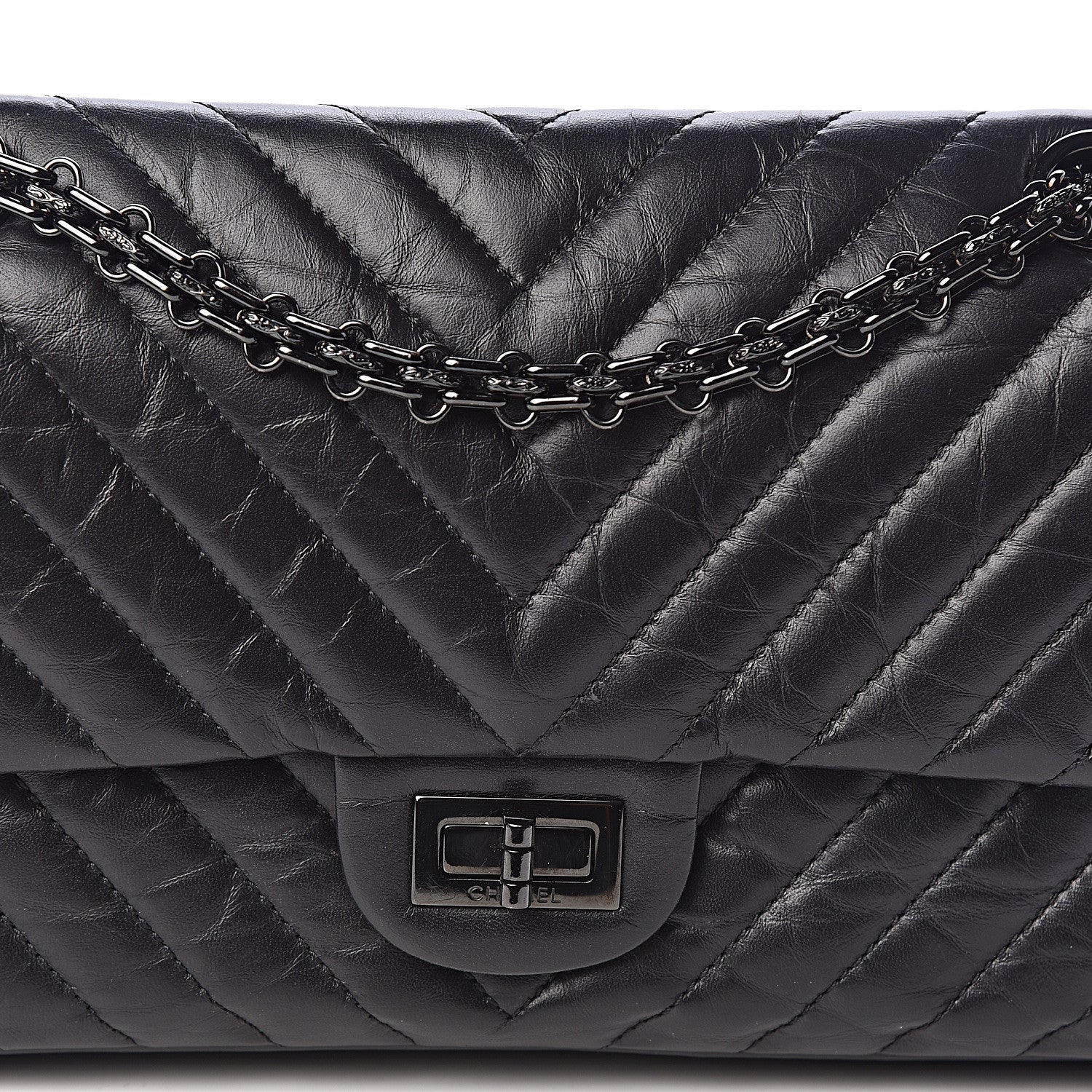 Chanel Aged Calfskin Chevron Quilted 2.55 Reissue 225 Flap So Black 8 of 11