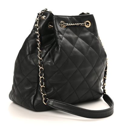 Chanel Lambskin Quilted Chain Drawstring Bag  Black 3 of 10