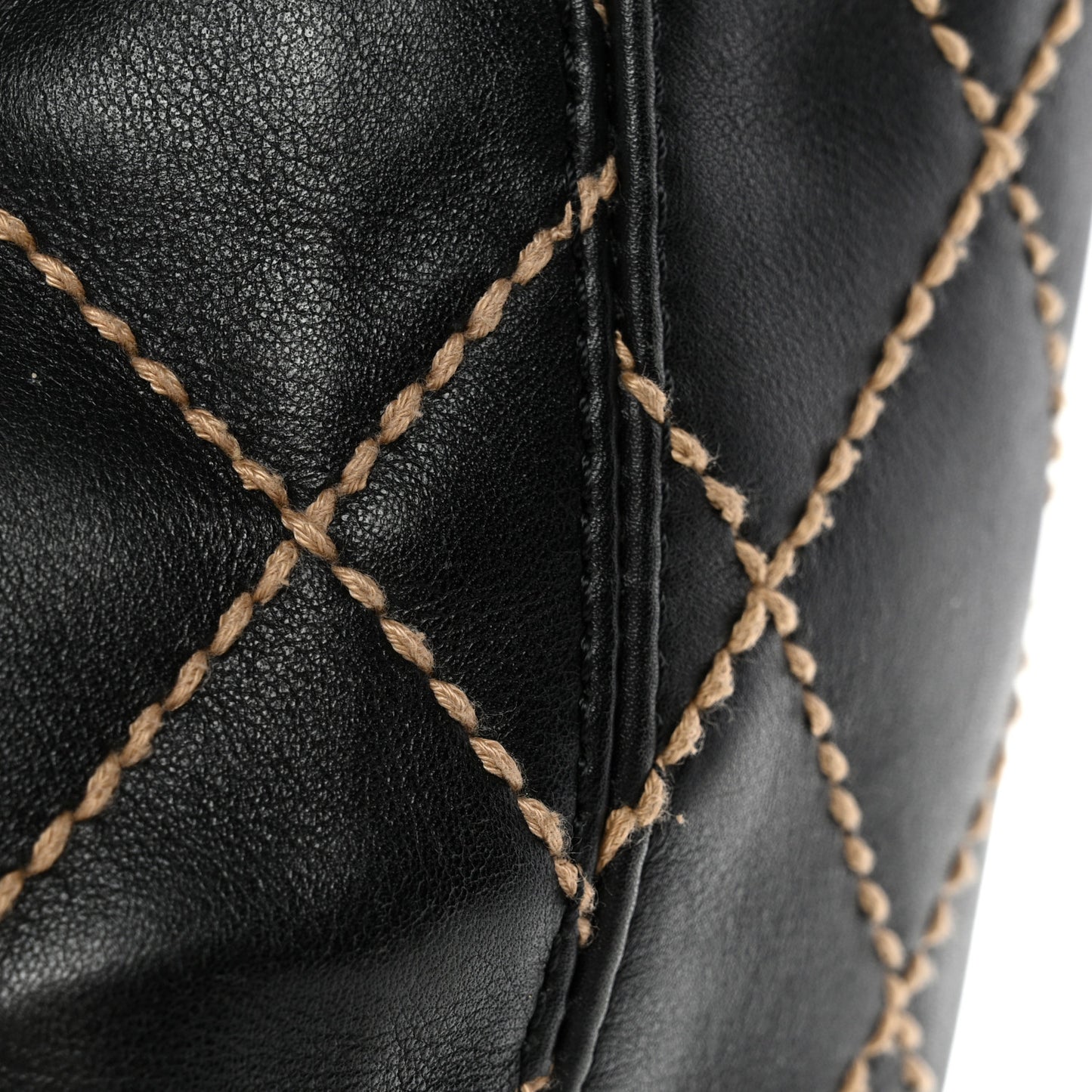 Calfskin Contrast Stitch Surpique Tote Black