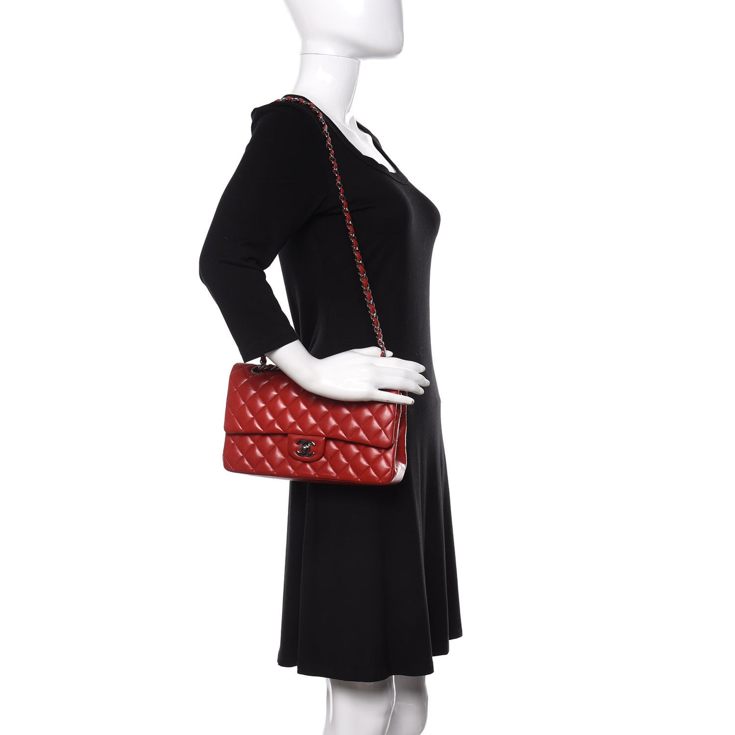 Lambskin Quilted Medium Double Flap Red