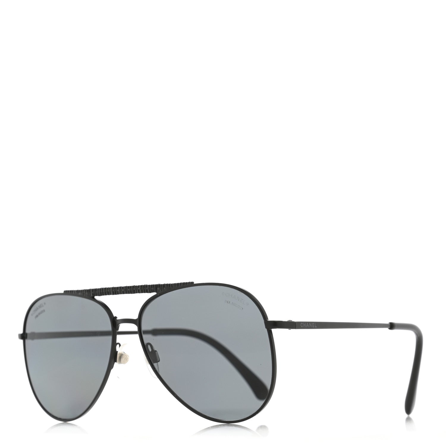 Chanel Metal Polarized Pilot Aviator Sunglasses 4231 Black 1 of 8