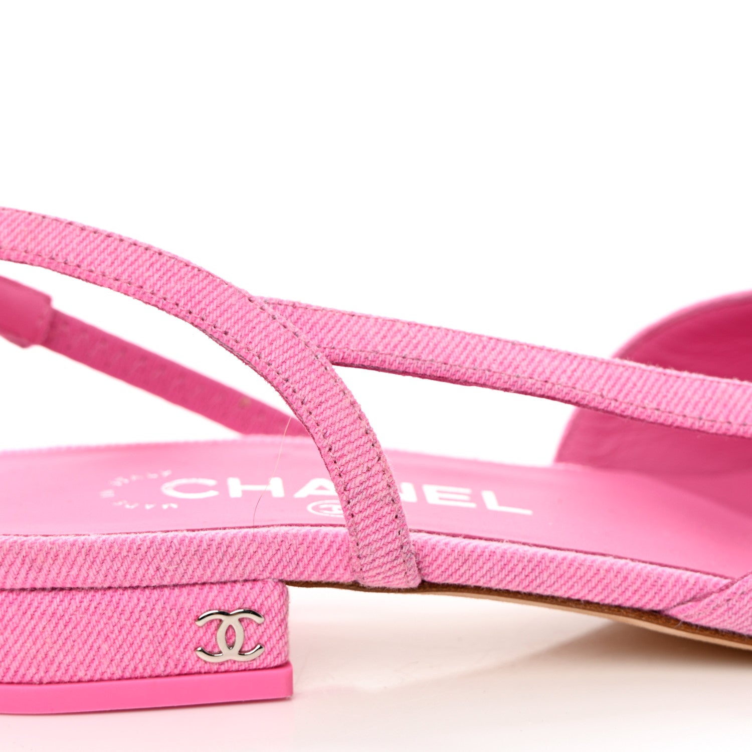 Chanel Denim Cap Toe CC Slingback Flat 37.5 Neon Pink 9 of 9