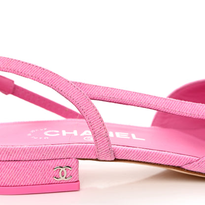 Chanel Denim Cap Toe CC Slingback Flat 37.5 Neon Pink 9 of 9