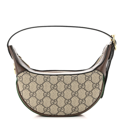 Gucci GG Supreme Monogram Textured Calfskin Web Mini Ophidia Half Moon Hobo Beige Ebony New Acero 1 of 11