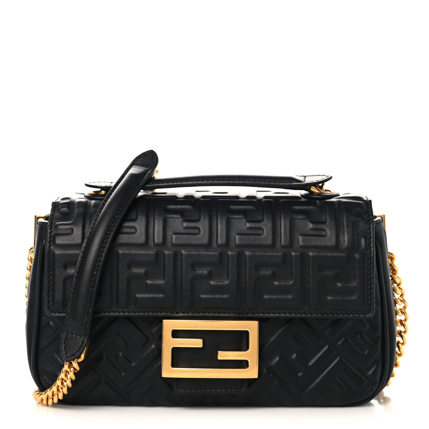 Fendi Nappa Small FF Embossed Midi Chain Baguette Black 1 of 9