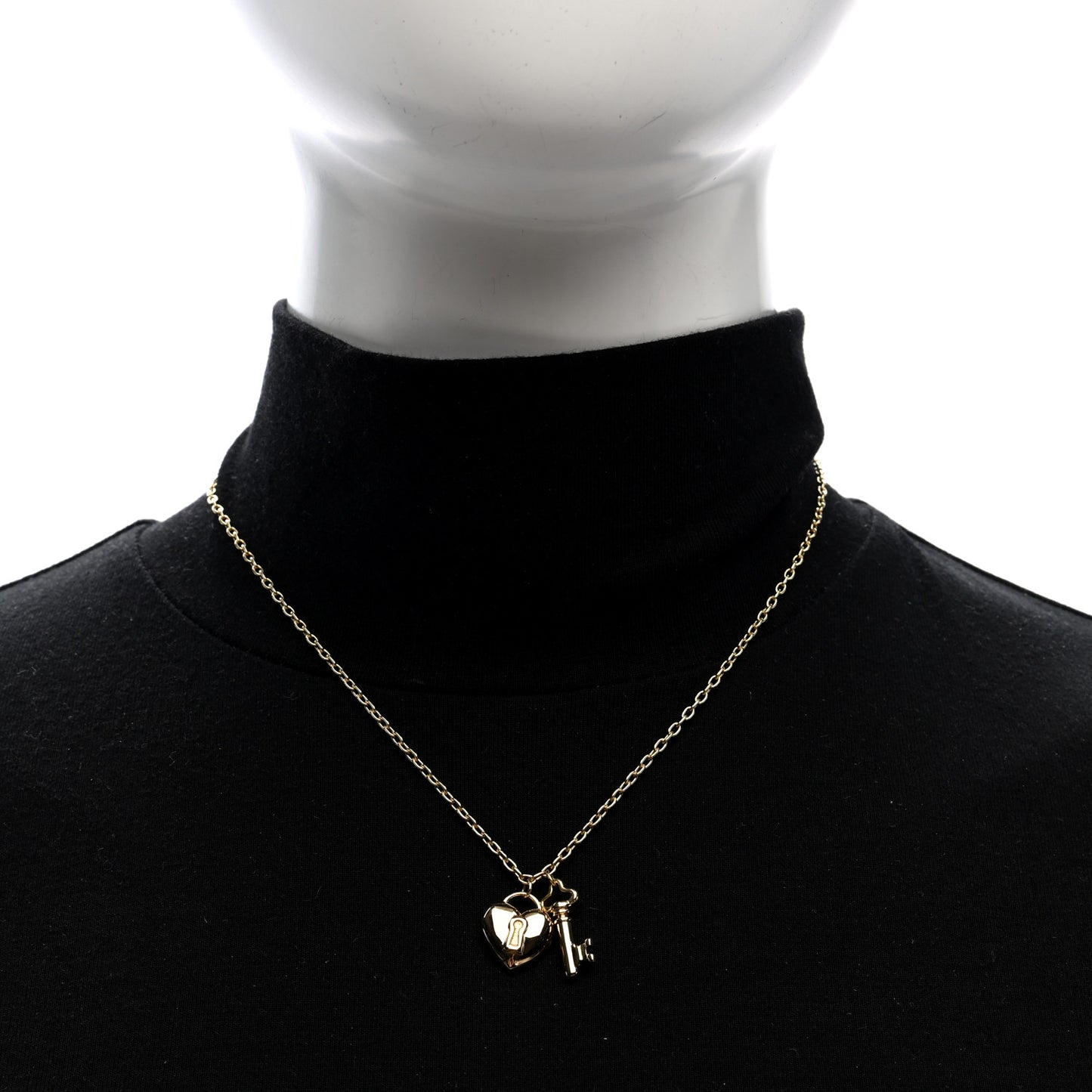 18K Yellow Gold Heart Padlock Key Pendant Necklace