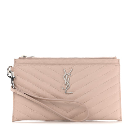 Saint Laurent Grain De Poudre Chevron Monogram Large Bill Pouch Pale Pink 1 of 9