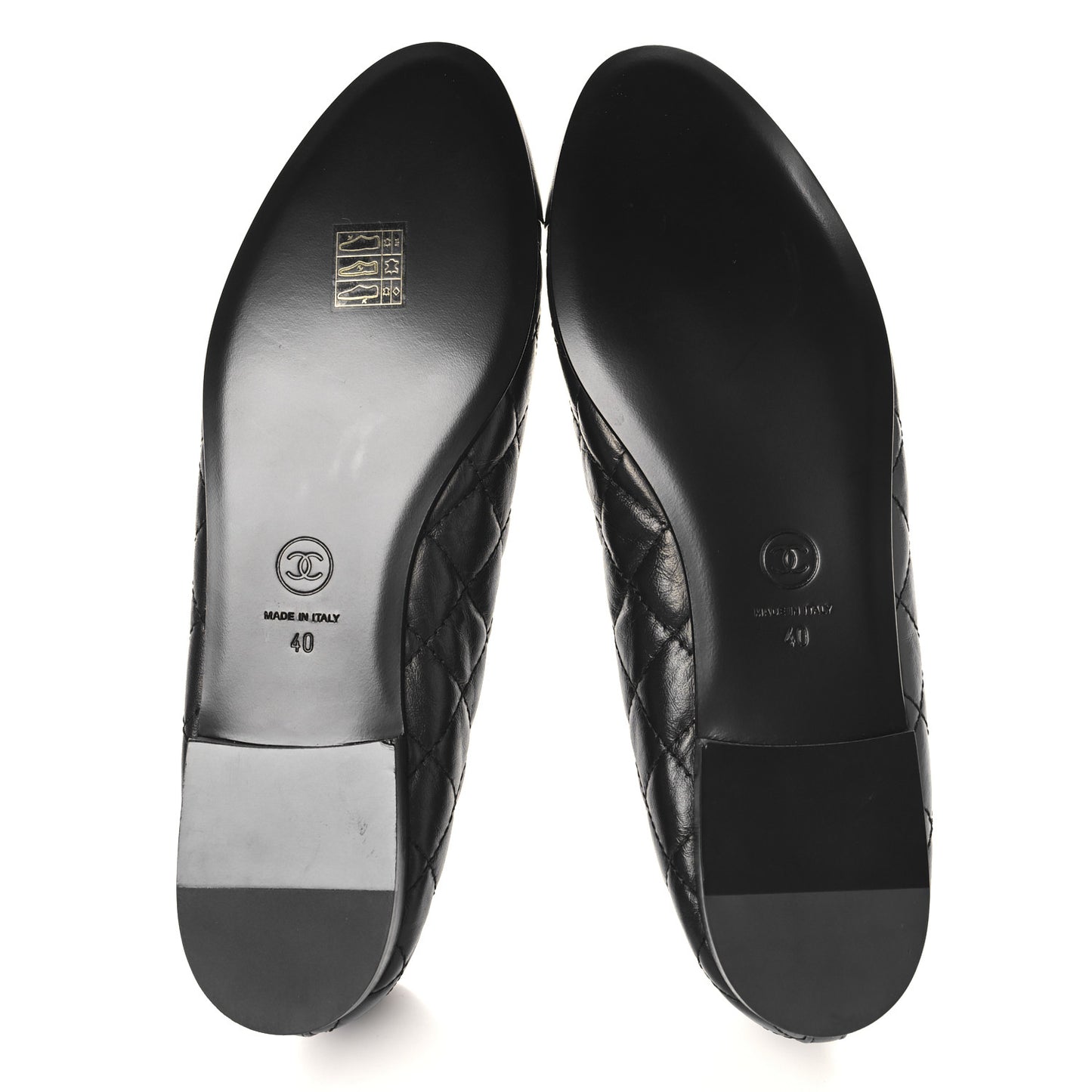 Aged Calfskin Quilted CC Cap Toe Ballerina Flats 40 Black