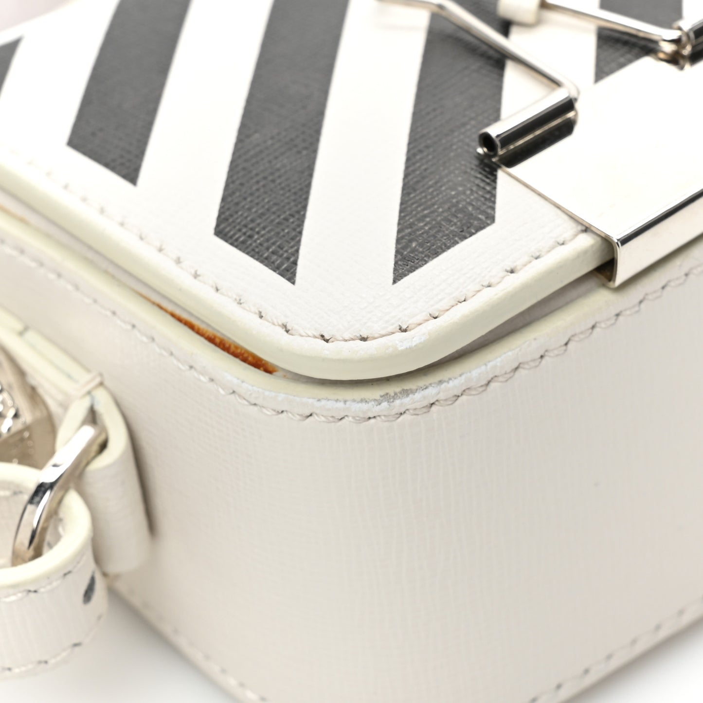 Saffiano Striped Baby Diag Binder Clip Bag White Black
