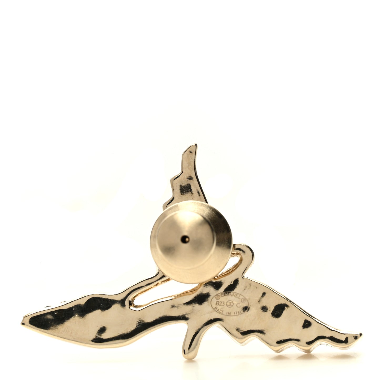 Crystal CC Heel Wing Brooch Gold Black