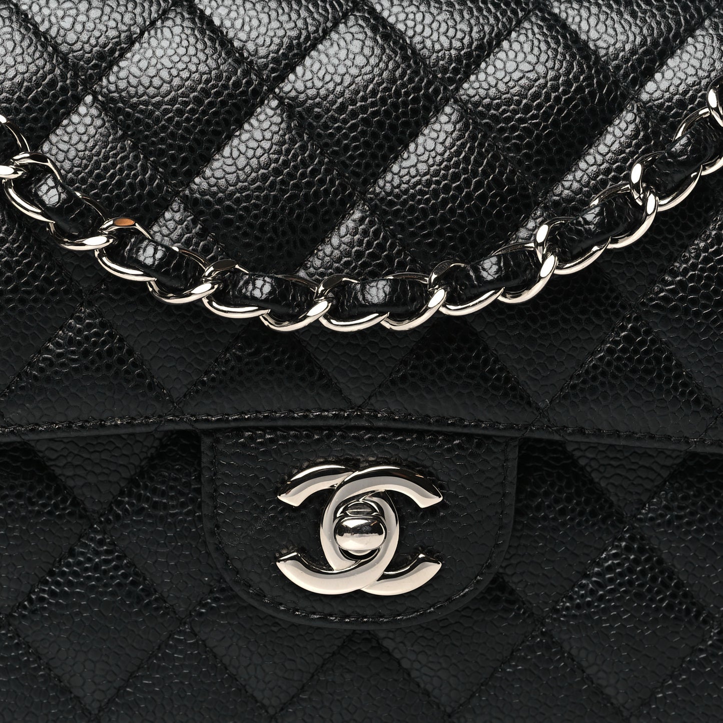 Caviar Quilted Medium Double Flap Black