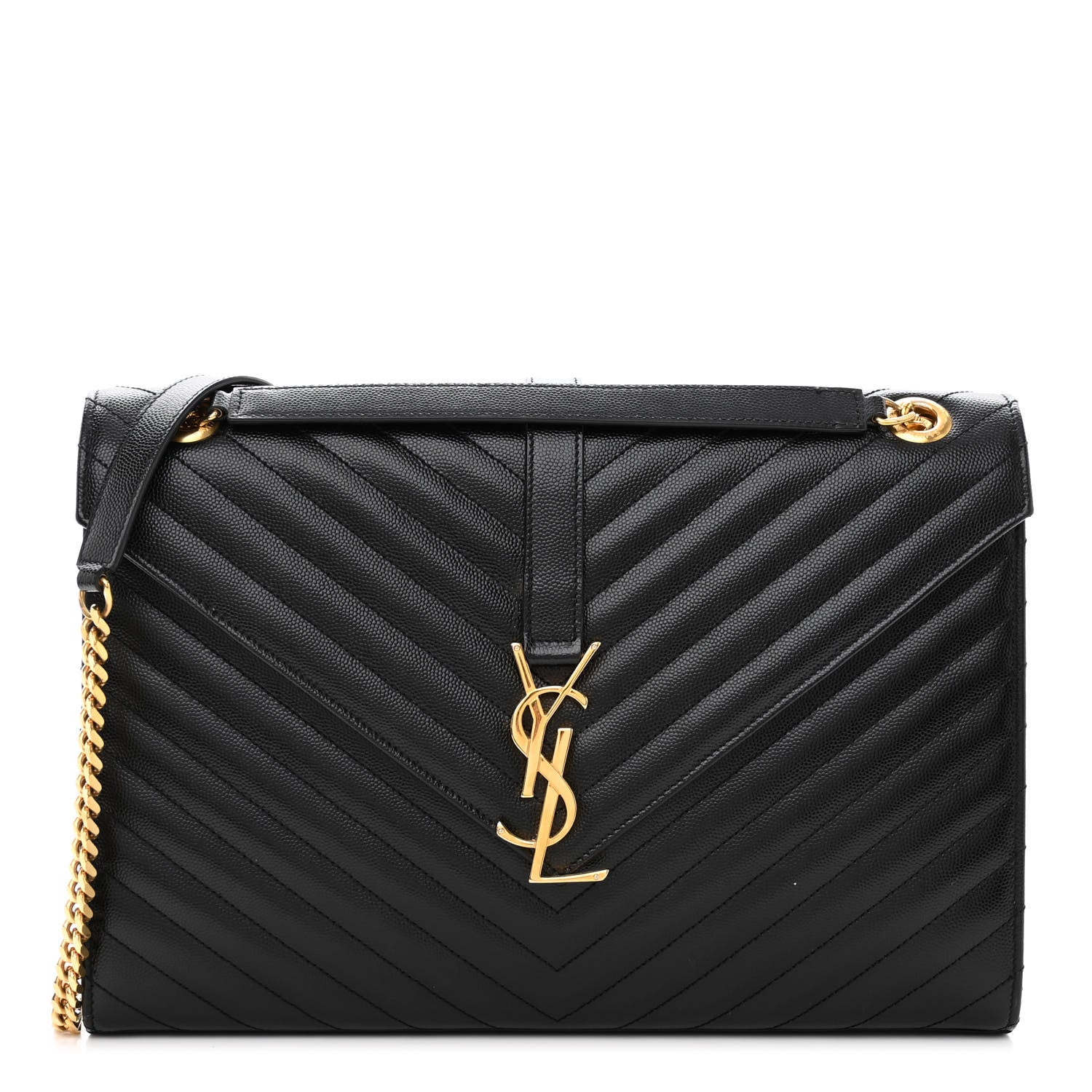 Saint Laurent Grain De Poudre Matelasse Chevron Large Monogram Satchel Black 1 of 12