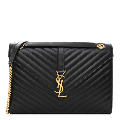 Saint Laurent Grain De Poudre Matelasse Chevron Large Monogram Satchel Black 1 of 12