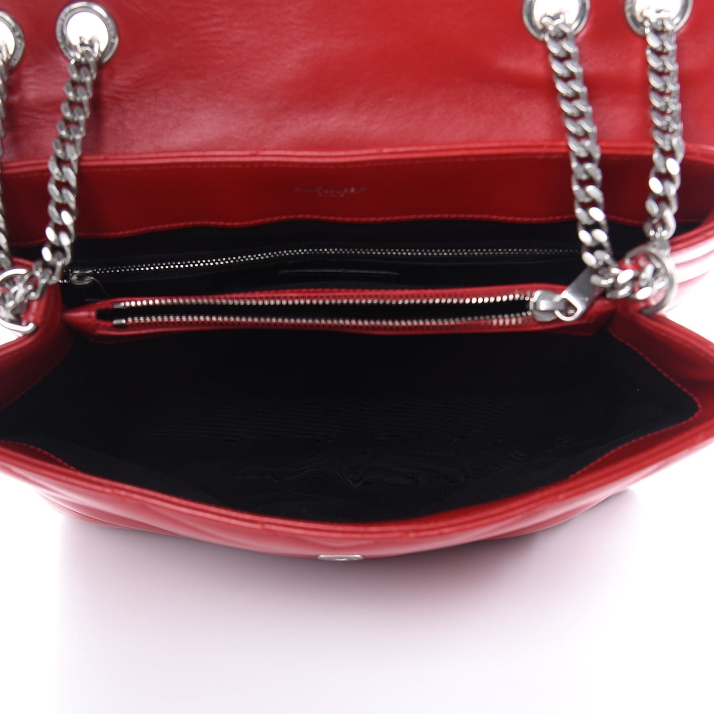Calfskin Y Quilted Monogram Medium Loulou Chain Satchel Lipstick Red