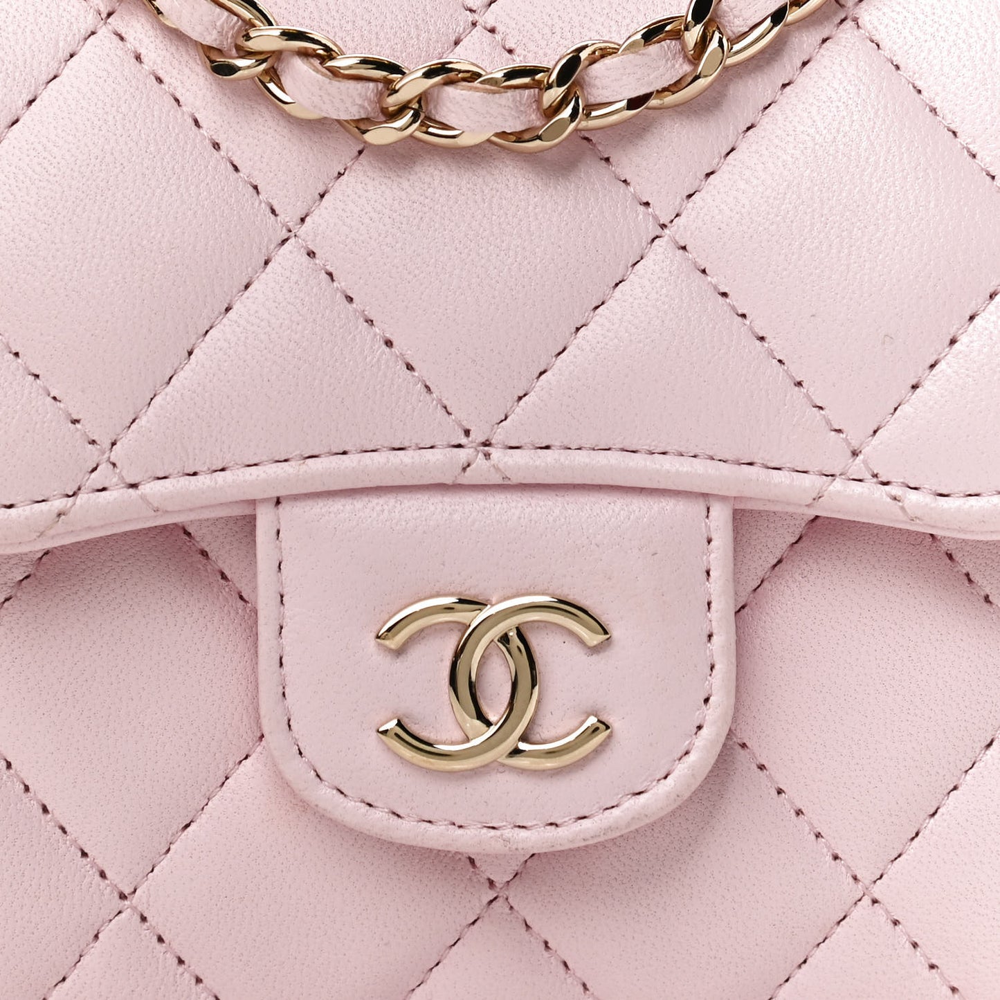 Lambskin Quilted Top Handle Clutch With Chain Light Pink