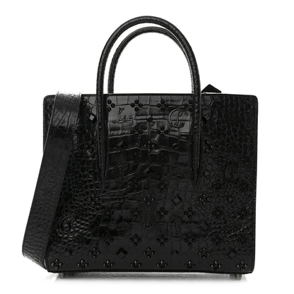 Christian Louboutin Calfskin Crocodile Embossed Studded Medium Paloma S Black 1 of 9