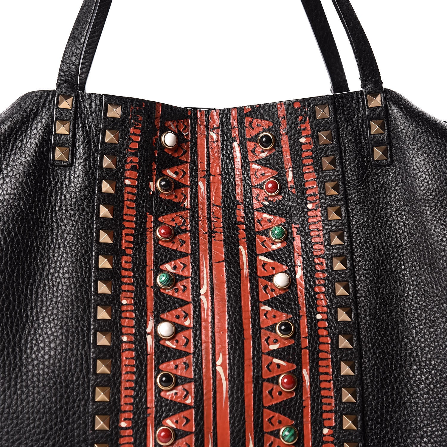 Valentino Garavani Grained Calfskin Tribal Large Rockstud Rolling Crossbody Tote Black 9 of 10