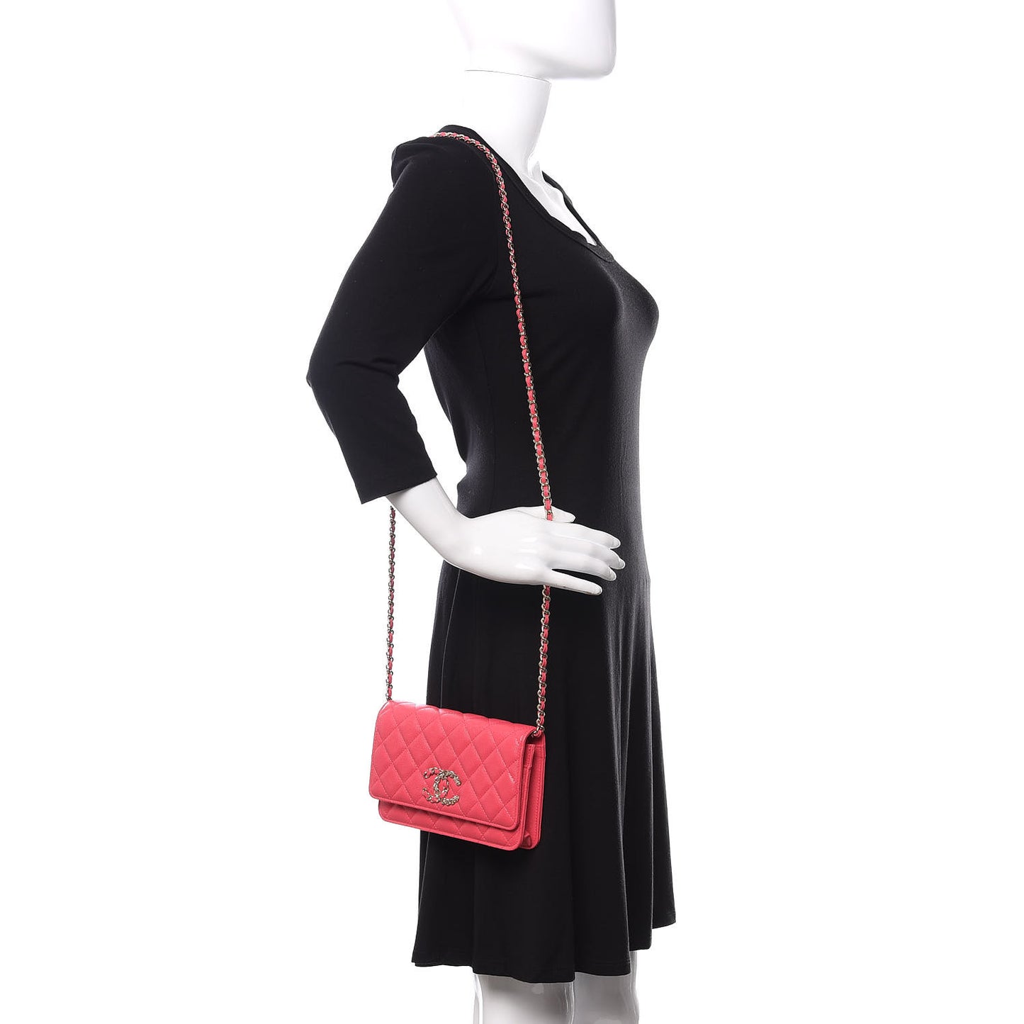 Caviar Quilted French New Wave Chain CC Wallet On Chain WOC Pink
