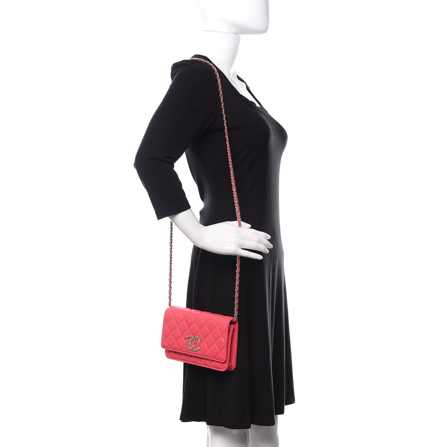 Chanel Caviar Quilted French New Wave Chain CC Wallet On Chain WOC Pink 2 of 12