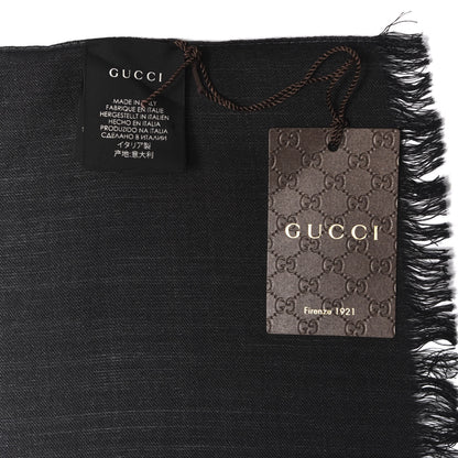 Gucci Wool Silk Jacquard Monogram Fringe Scarf Anthracite Black 4 of 4