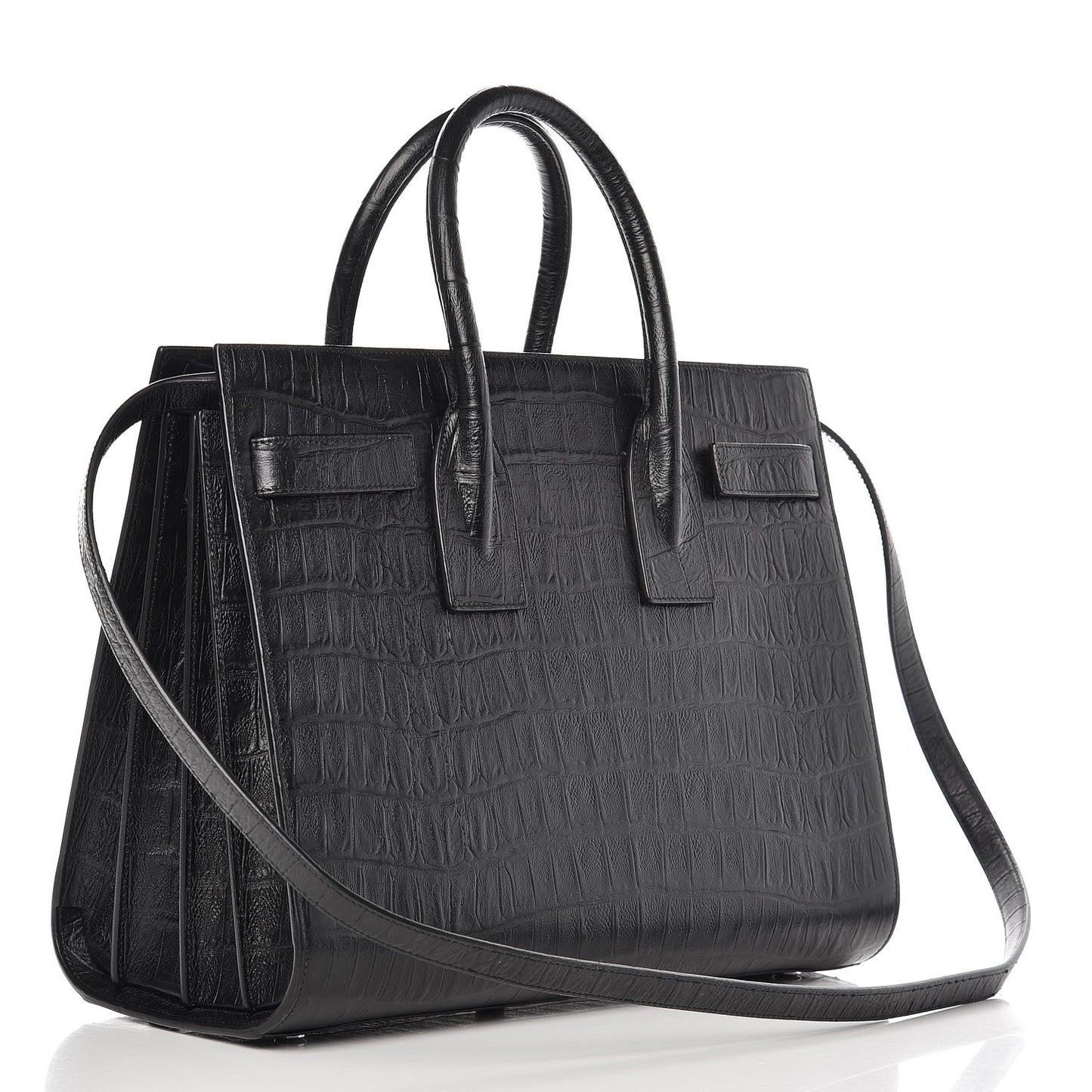 Calfskin Crocodile Embossed Small Sac de Jour Black